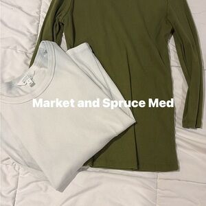 Market & Spruce Olive Green and White Ribbed Long Sleeve Tops (Set of 2)